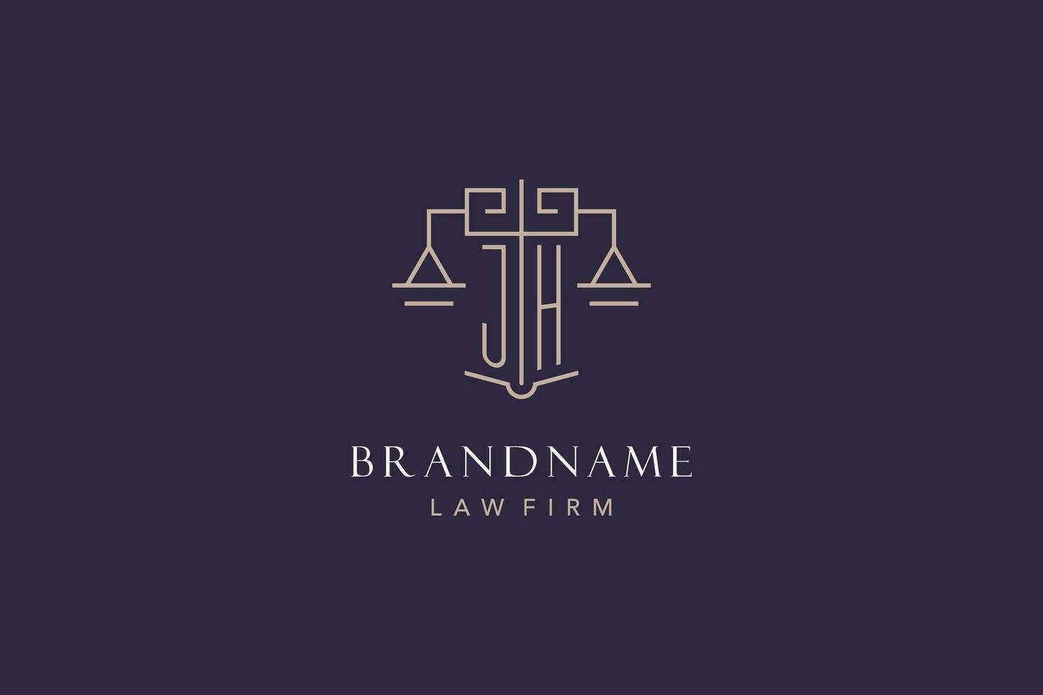 Initial letter JH logo with scale of justice logo design, luxury legal logo geometric style vector