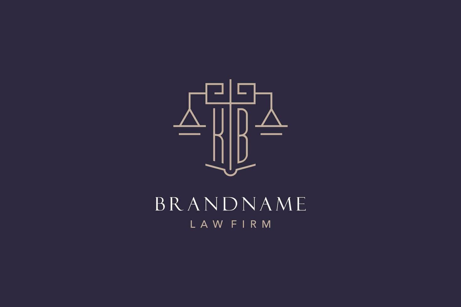 Initial letter KB logo with scale of justice logo design, luxury legal logo geometric style vector