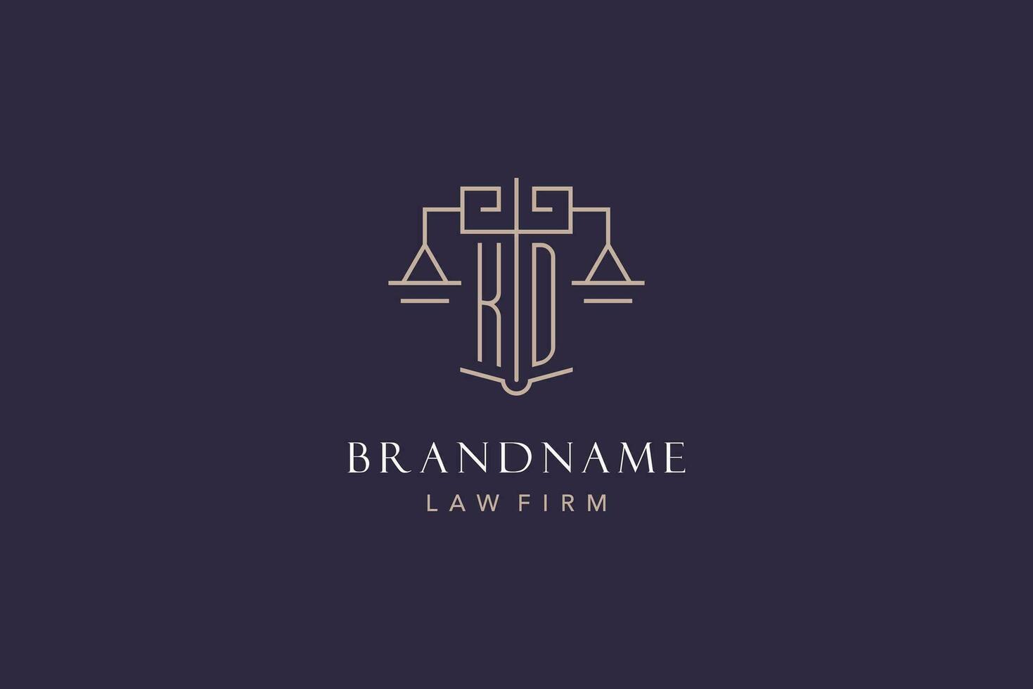 Initial letter KD logo with scale of justice logo design, luxury legal logo geometric style vector