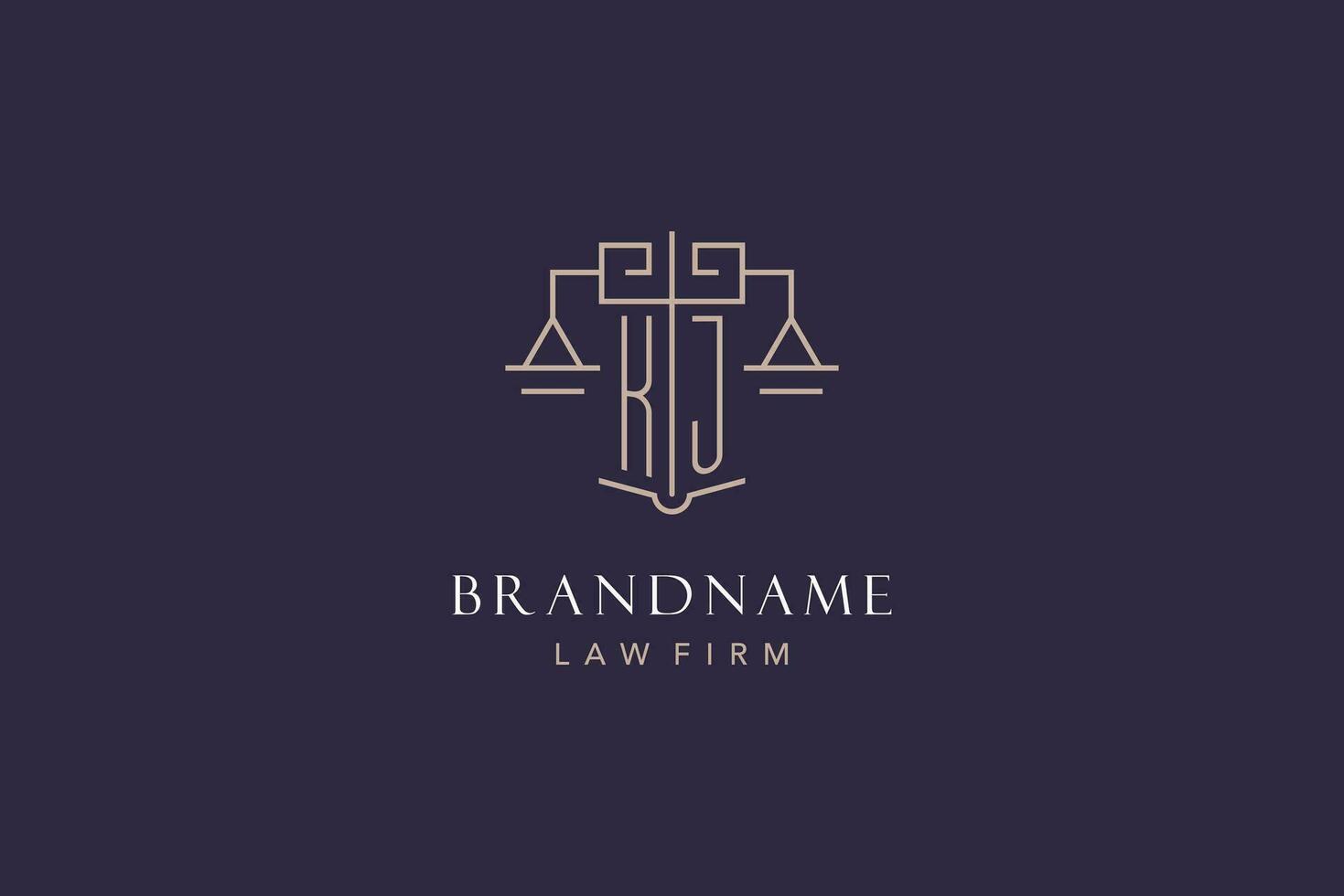 Initial letter KJ logo with scale of justice logo design, luxury legal logo geometric style vector