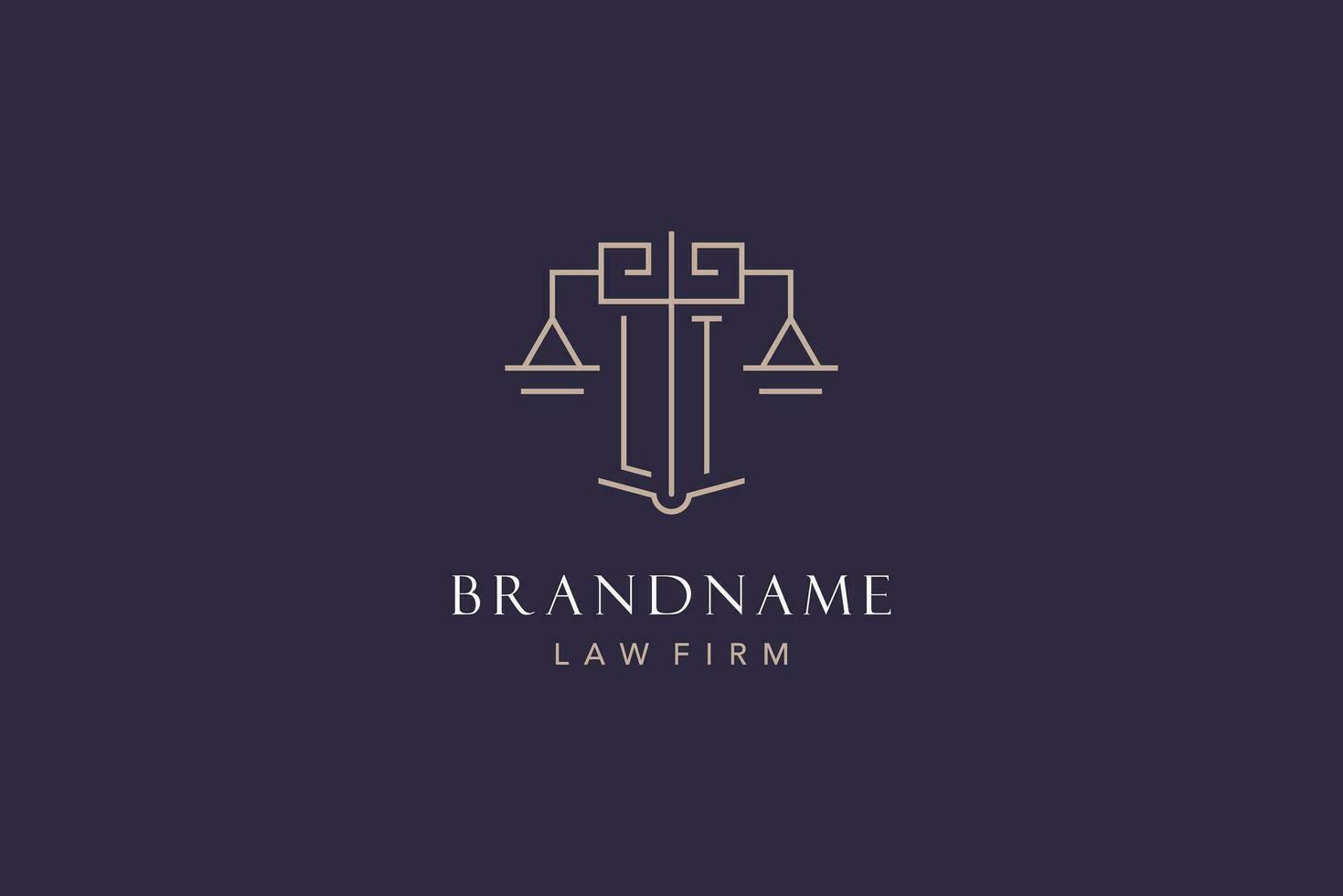 Initial letter LT logo with scale of justice logo design, luxury legal logo geometric style vector