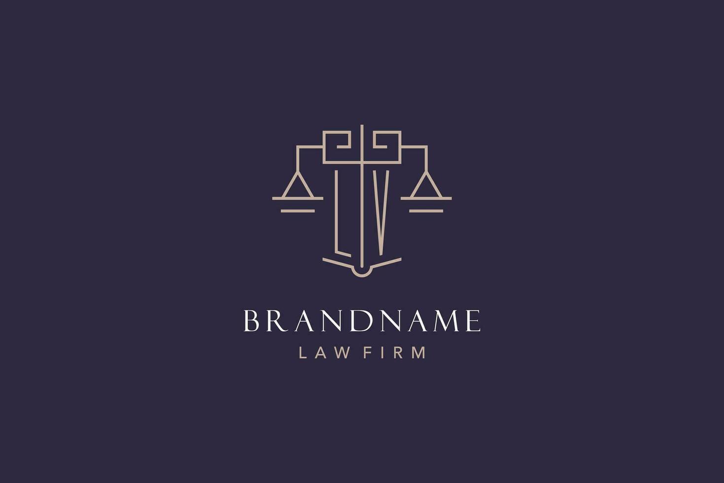 Initial letter LV logo with scale of justice logo design, luxury legal logo geometric style vector