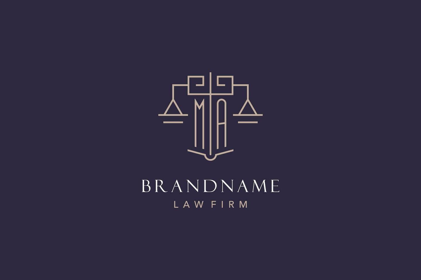 Initial letter MA logo with scale of justice logo design, luxury legal logo geometric style vector