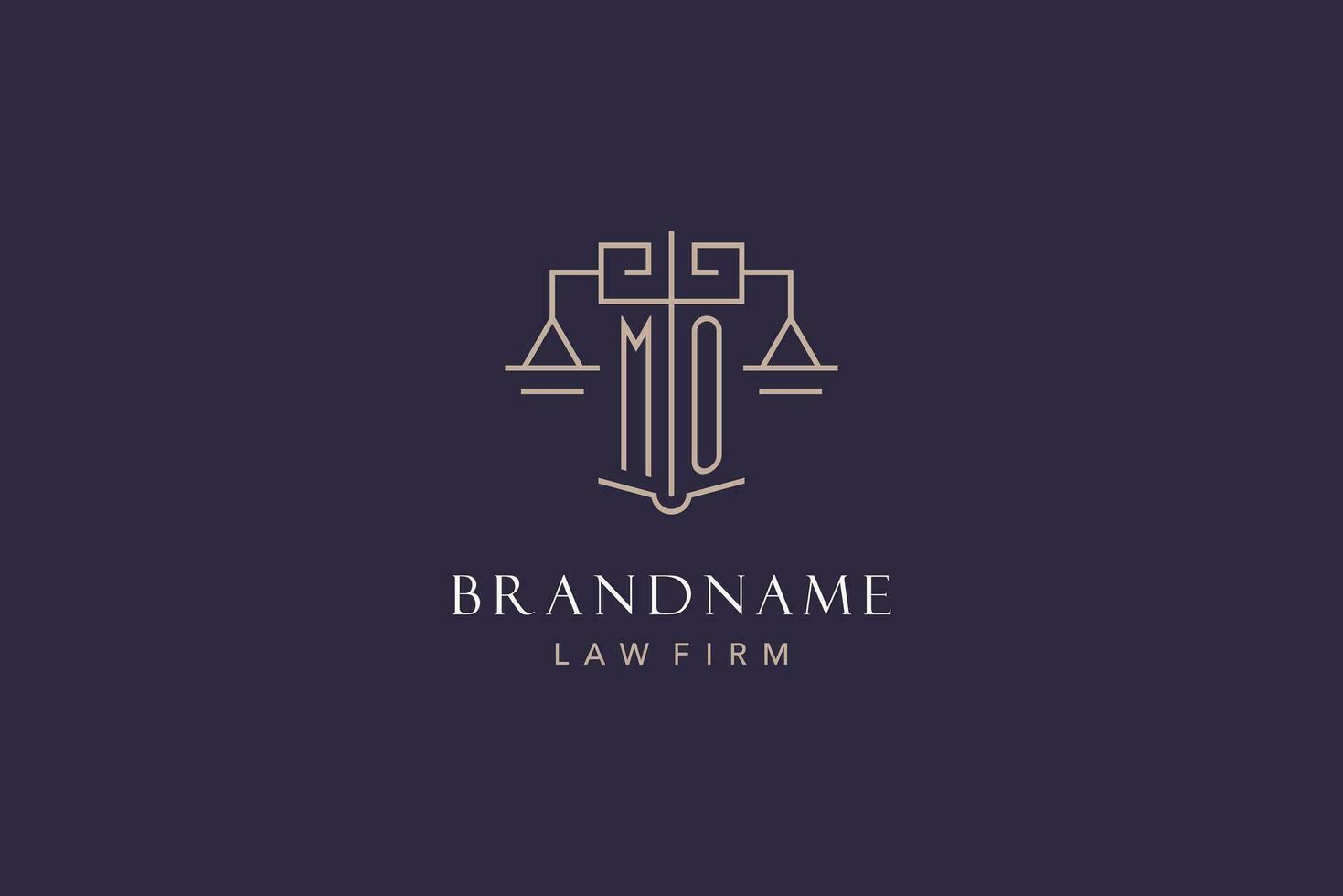 Initial letter MO logo with scale of justice logo design, luxury legal logo geometric style vector