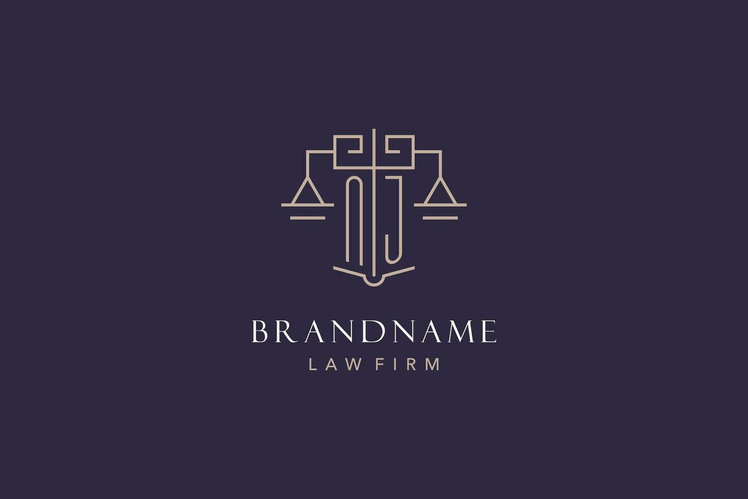 Initial letter NJ logo with scale of justice logo design, luxury legal logo geometric style vector