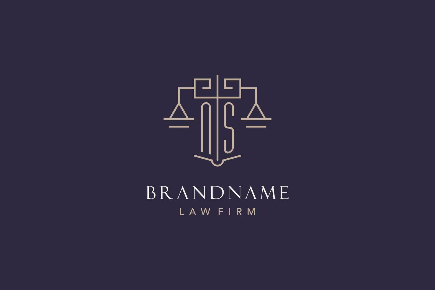 Initial letter NS logo with scale of justice logo design, luxury legal logo geometric style vector