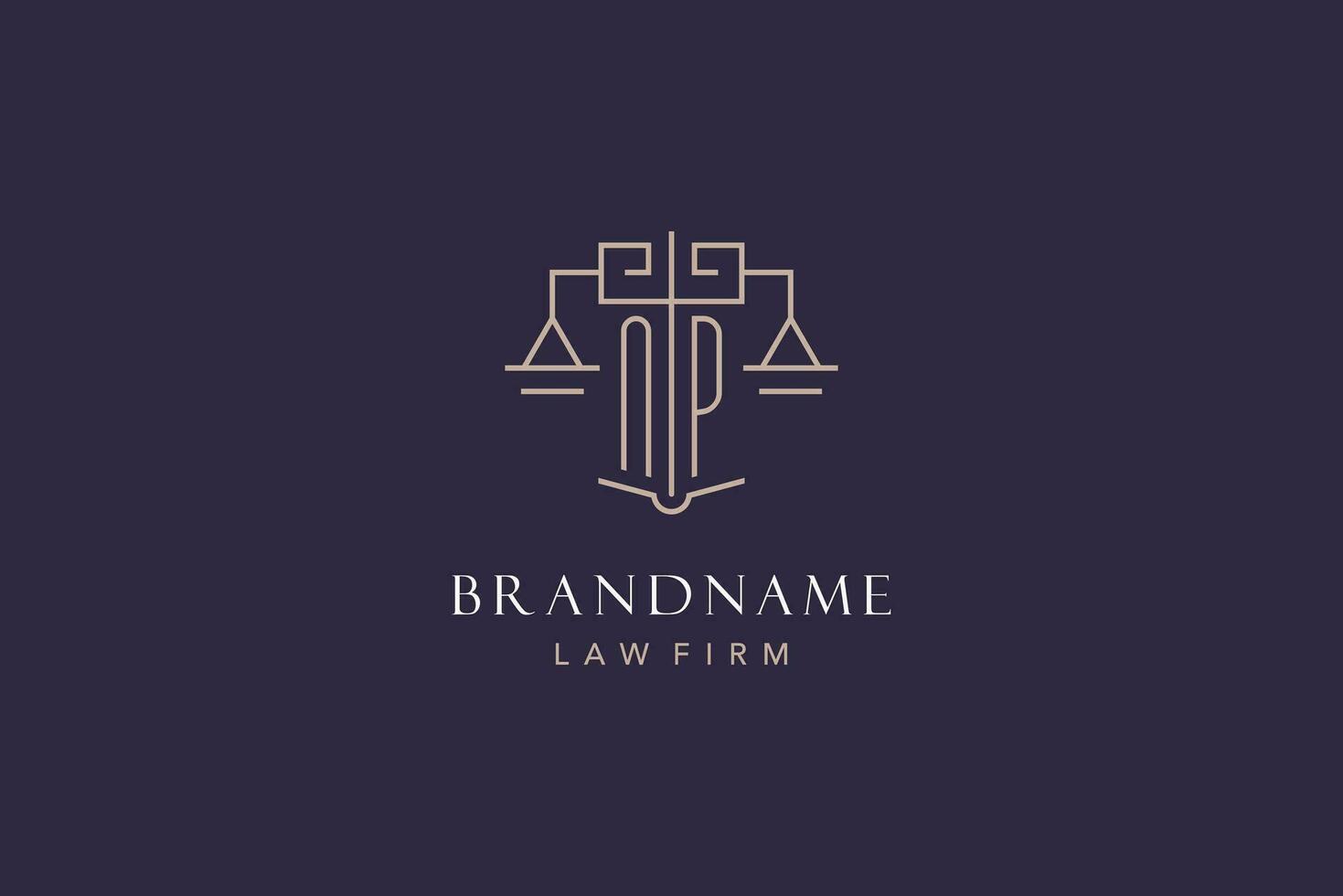 Initial letter NP logo with scale of justice logo design, luxury legal logo geometric style vector