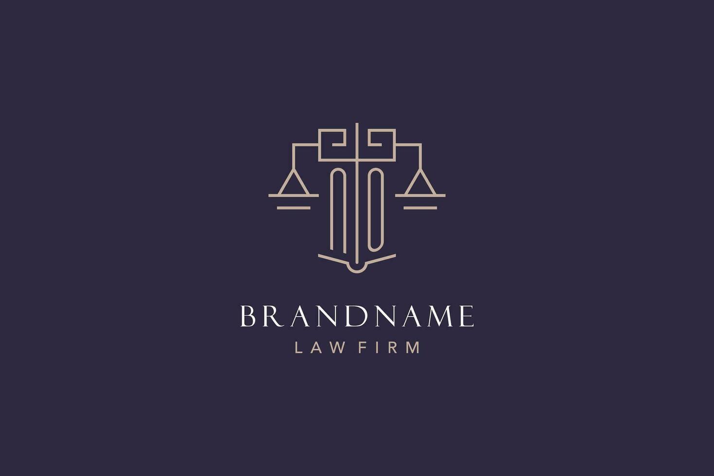 Initial letter NO logo with scale of justice logo design, luxury legal logo geometric style vector