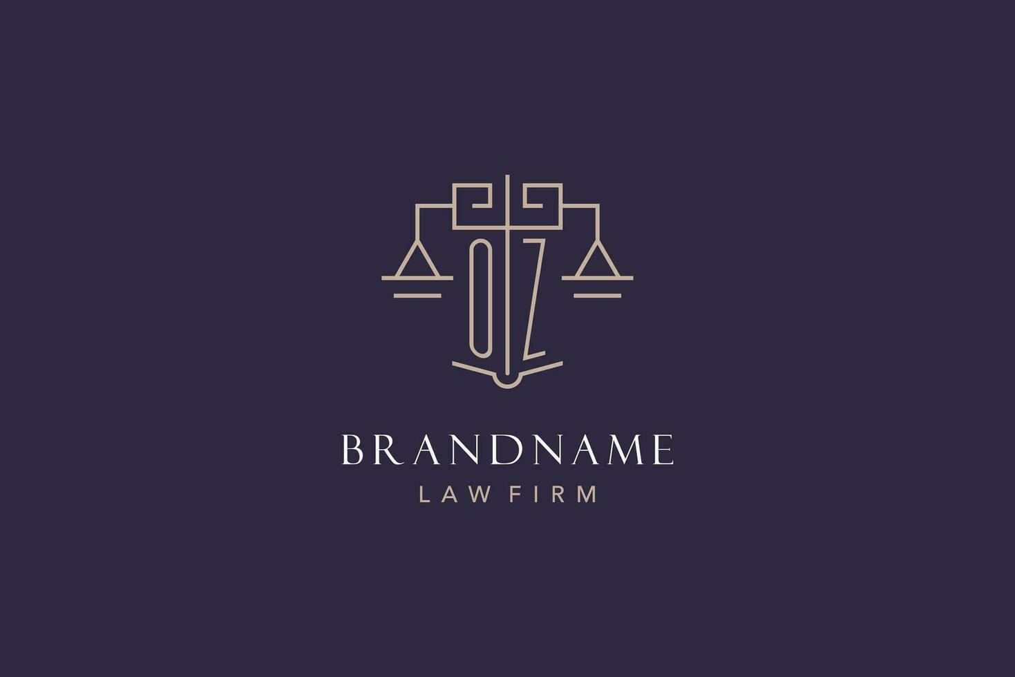 Initial letter OZ logo with scale of justice logo design, luxury legal logo geometric style vector