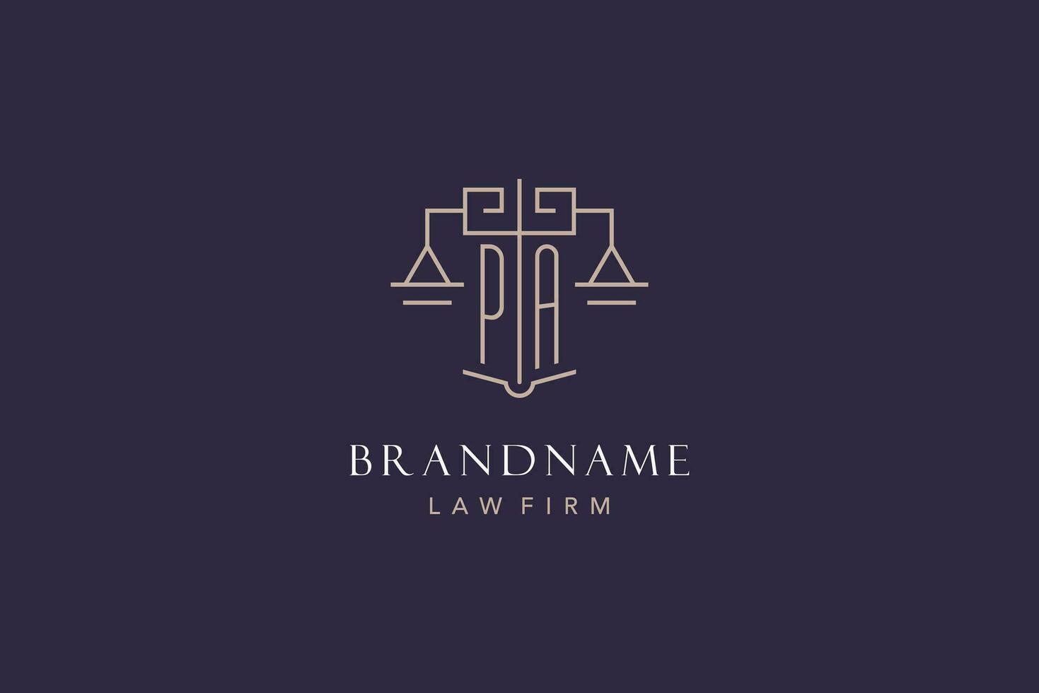 Initial letter PA logo with scale of justice logo design, luxury legal logo geometric style vector