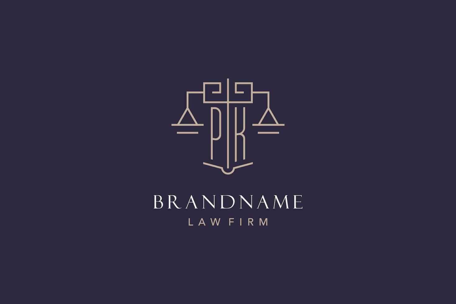 Initial letter PK logo with scale of justice logo design, luxury legal logo geometric style vector