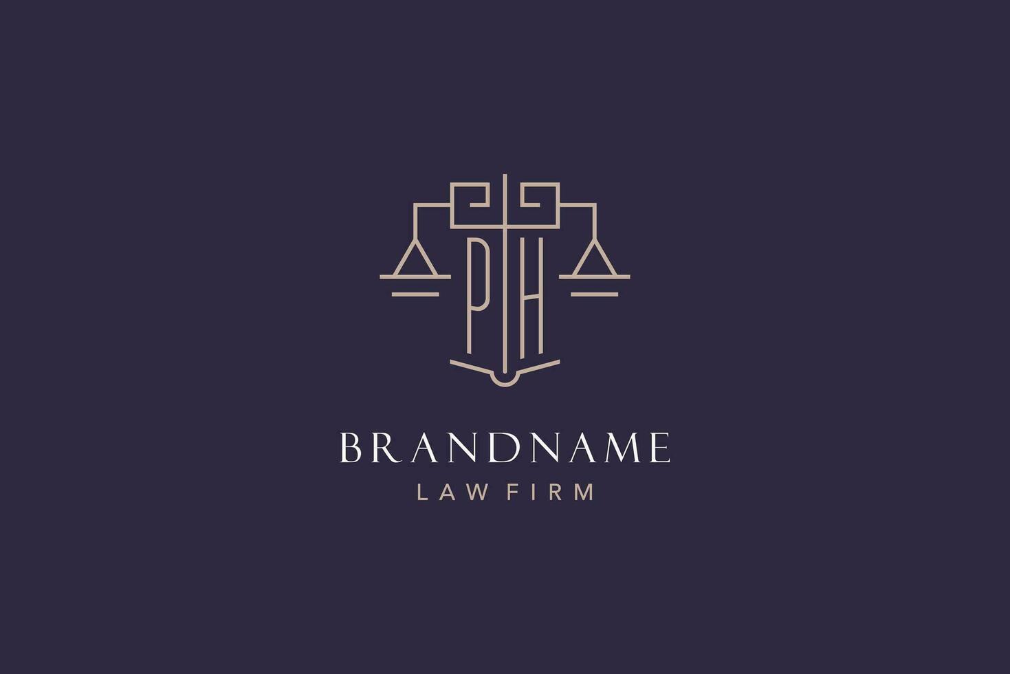Initial letter PH logo with scale of justice logo design, luxury legal logo geometric style vector
