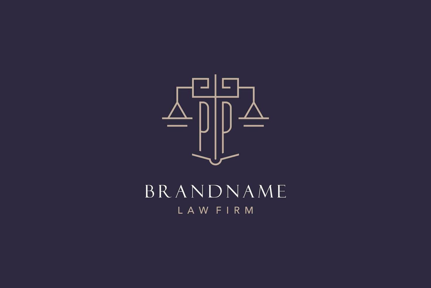 Initial letter PP logo with scale of justice logo design, luxury legal logo geometric style vector