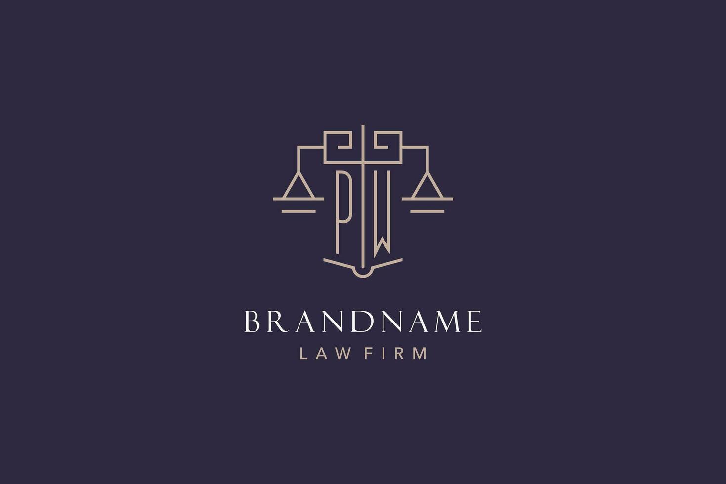 Initial letter PW logo with scale of justice logo design, luxury legal logo geometric style vector