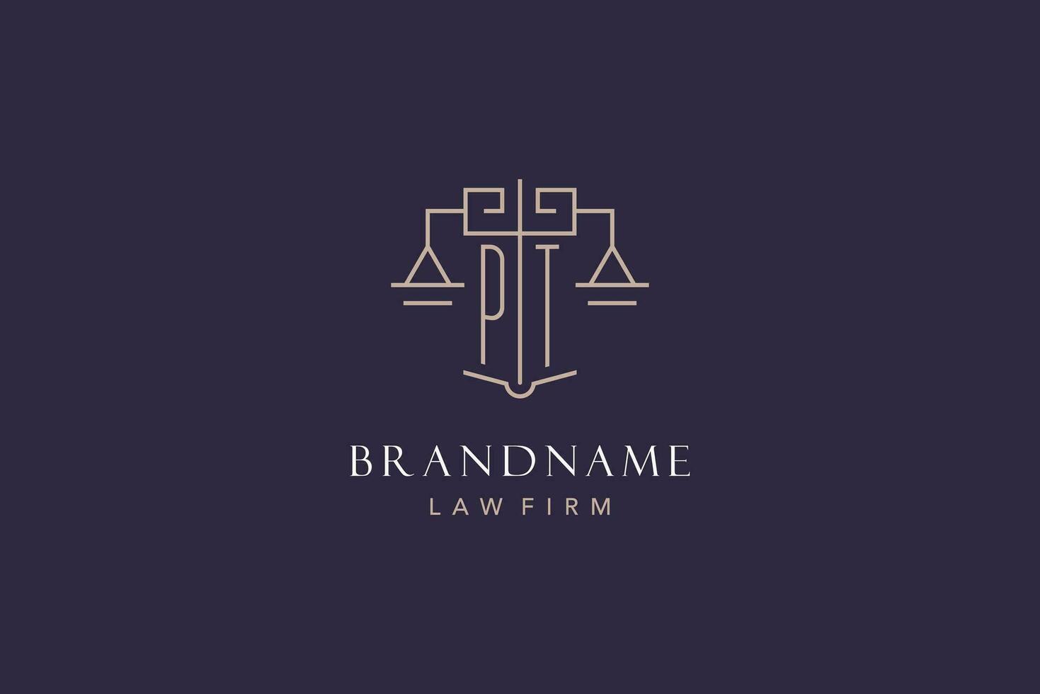 Initial letter PT logo with scale of justice logo design, luxury legal logo geometric style vector