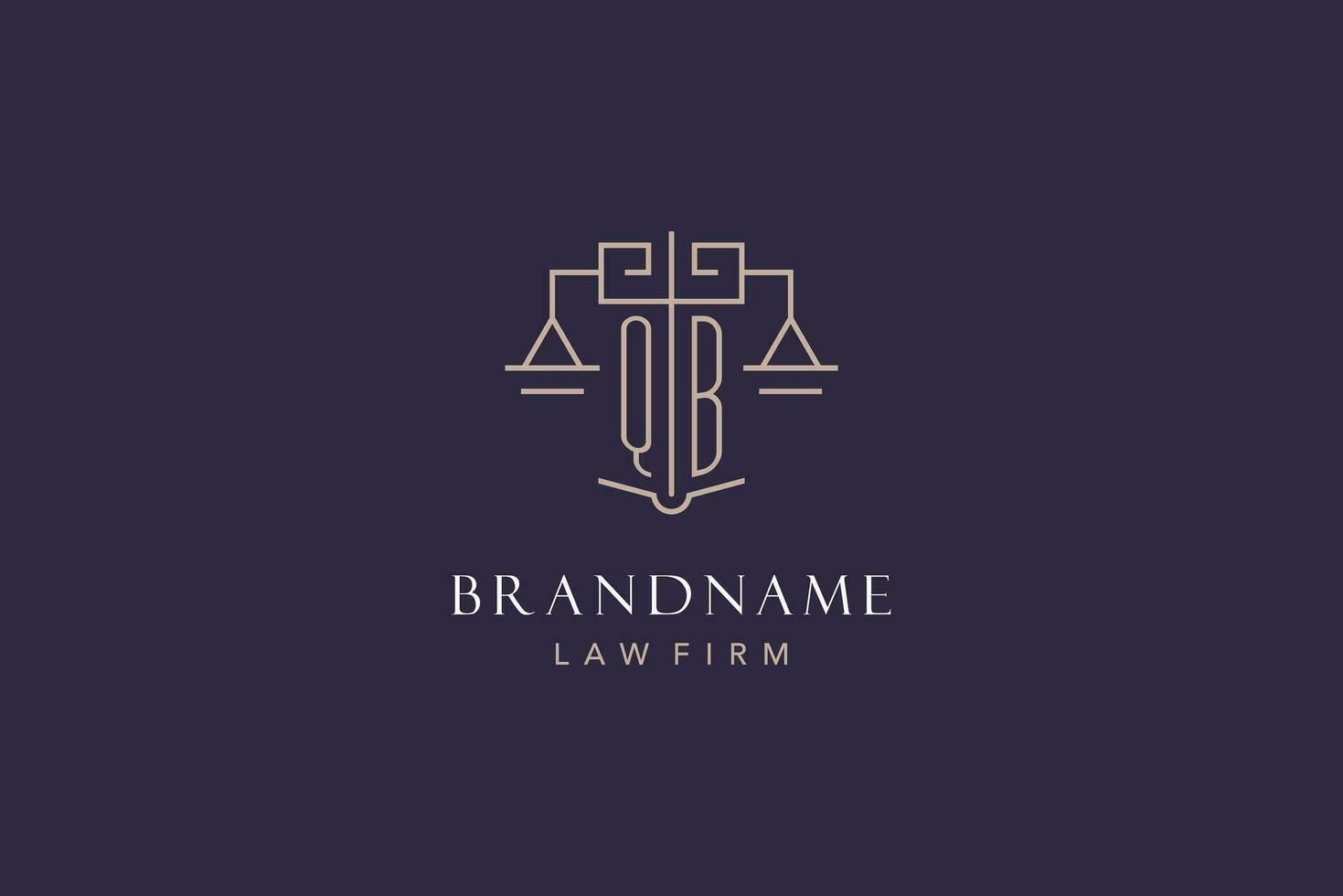 Initial letter QB logo with scale of justice logo design, luxury legal logo geometric style vector