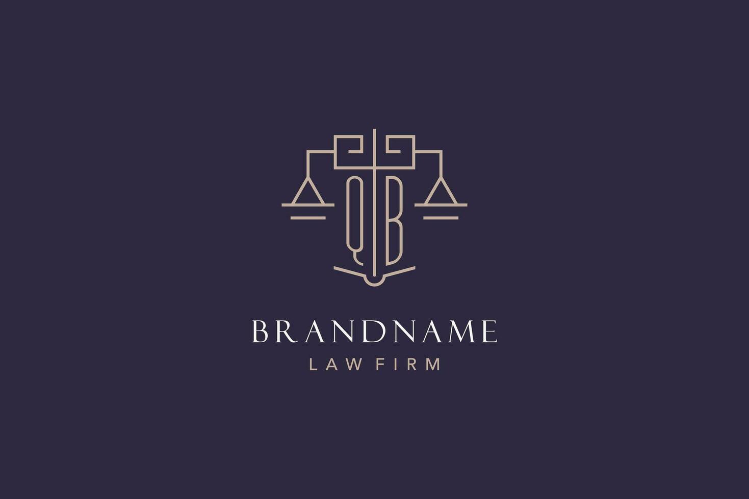 Initial letter QB logo with scale of justice logo design, luxury legal logo geometric style vector