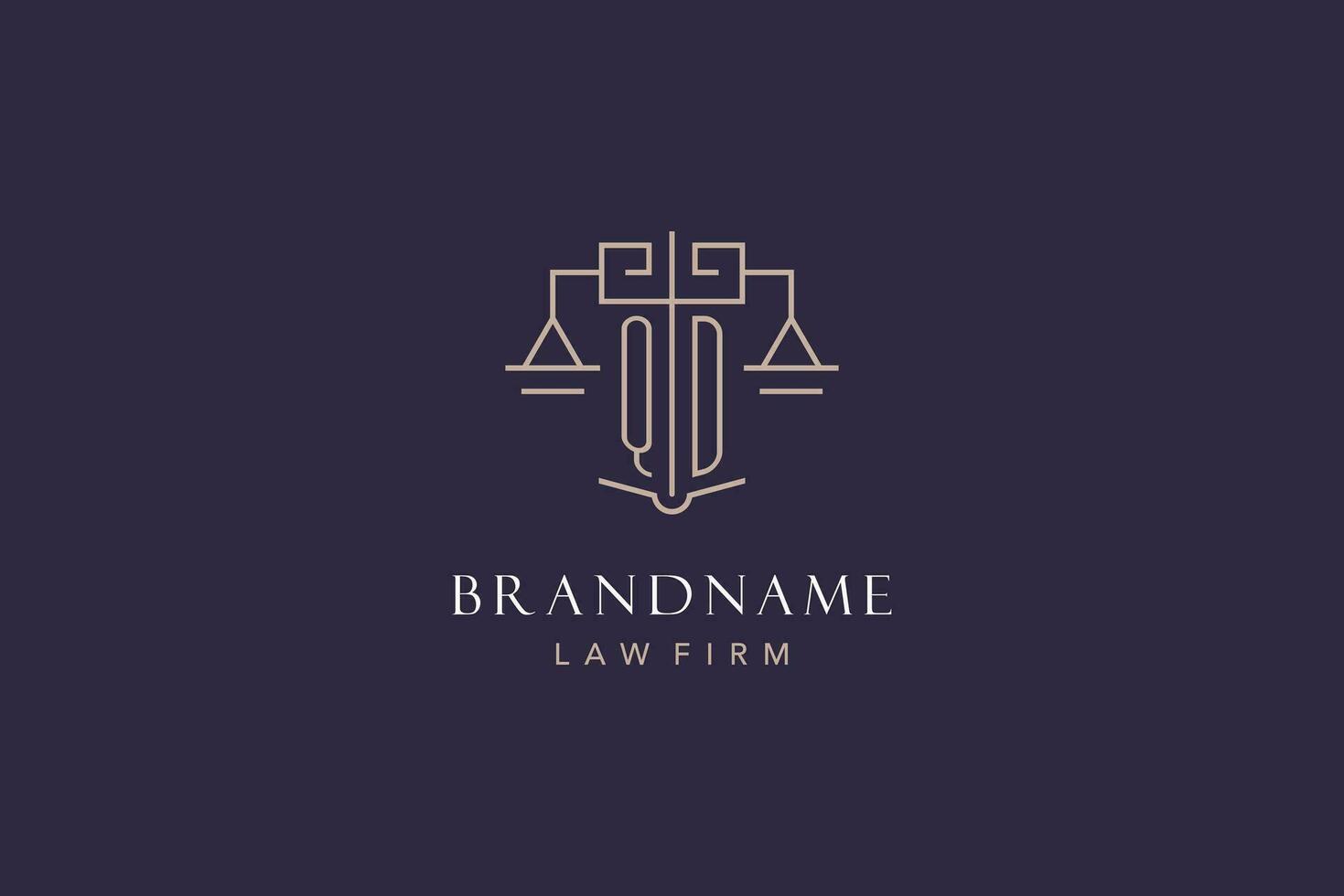 Initial letter QD logo with scale of justice logo design, luxury legal logo geometric style vector