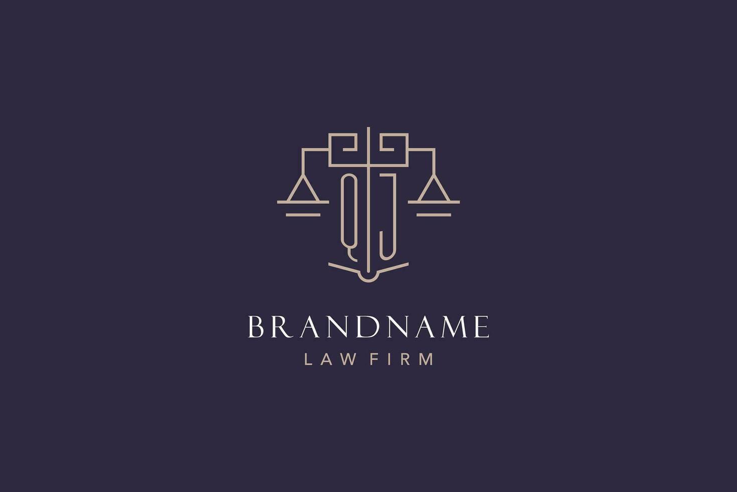 Initial letter QJ logo with scale of justice logo design, luxury legal logo geometric style vector