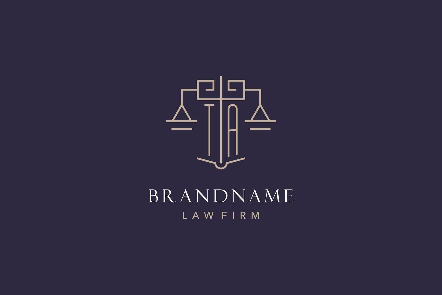 Initial letter TA logo with scale of justice logo design, luxury legal logo geometric style vector