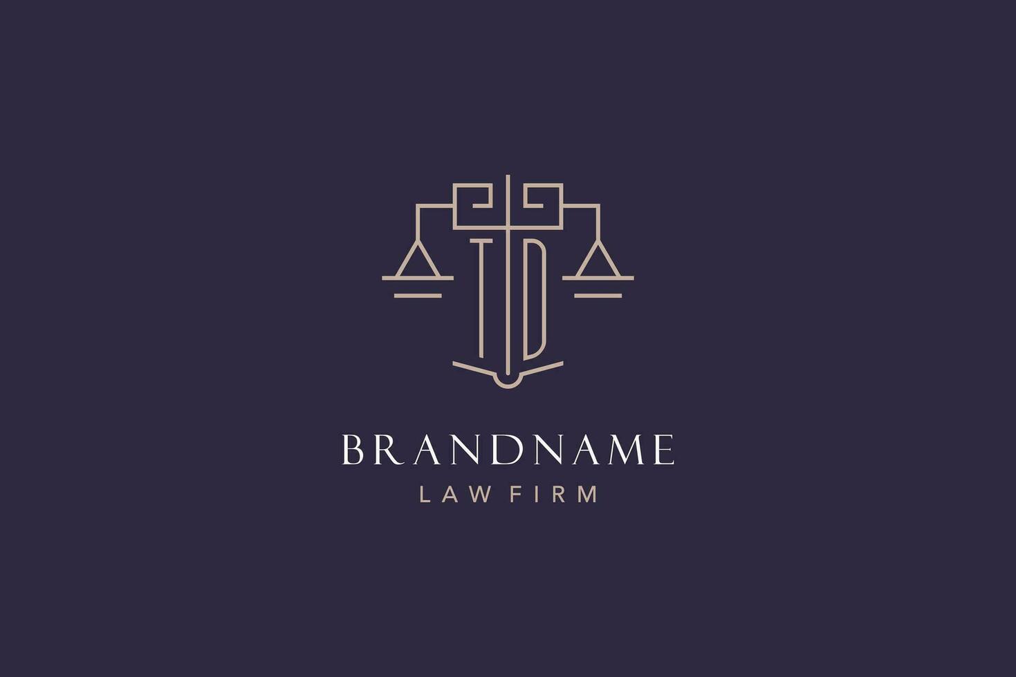 Initial letter TD logo with scale of justice logo design, luxury legal logo geometric style vector