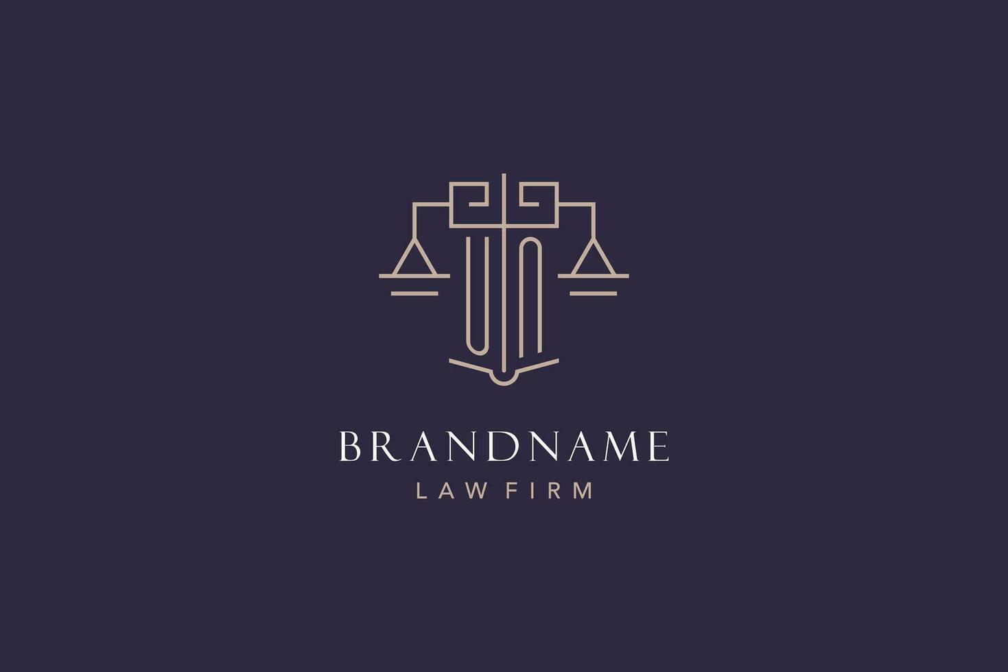 Initial letter UN logo with scale of justice logo design, luxury legal logo geometric style vector