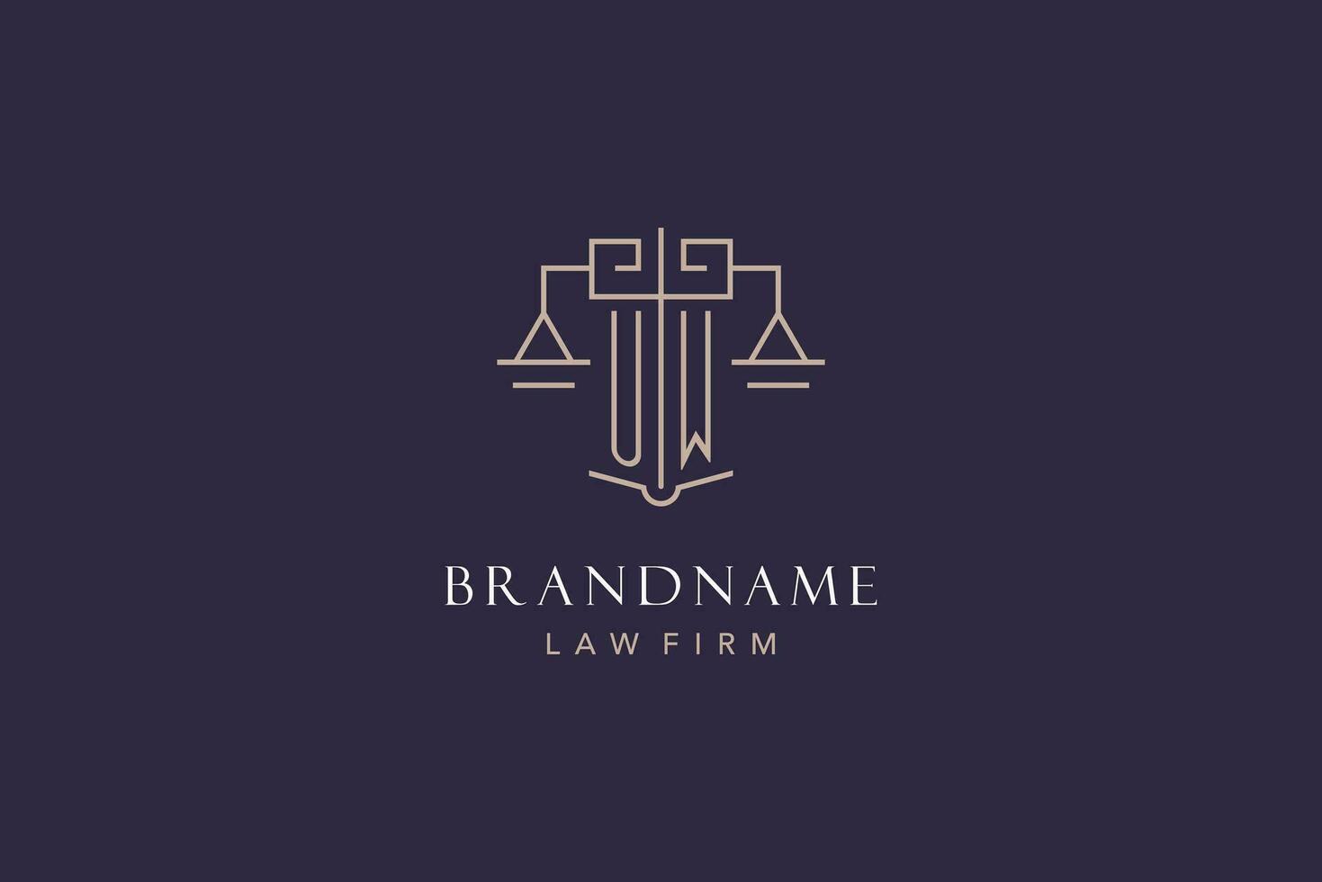 Initial letter UW logo with scale of justice logo design, luxury legal logo geometric style vector