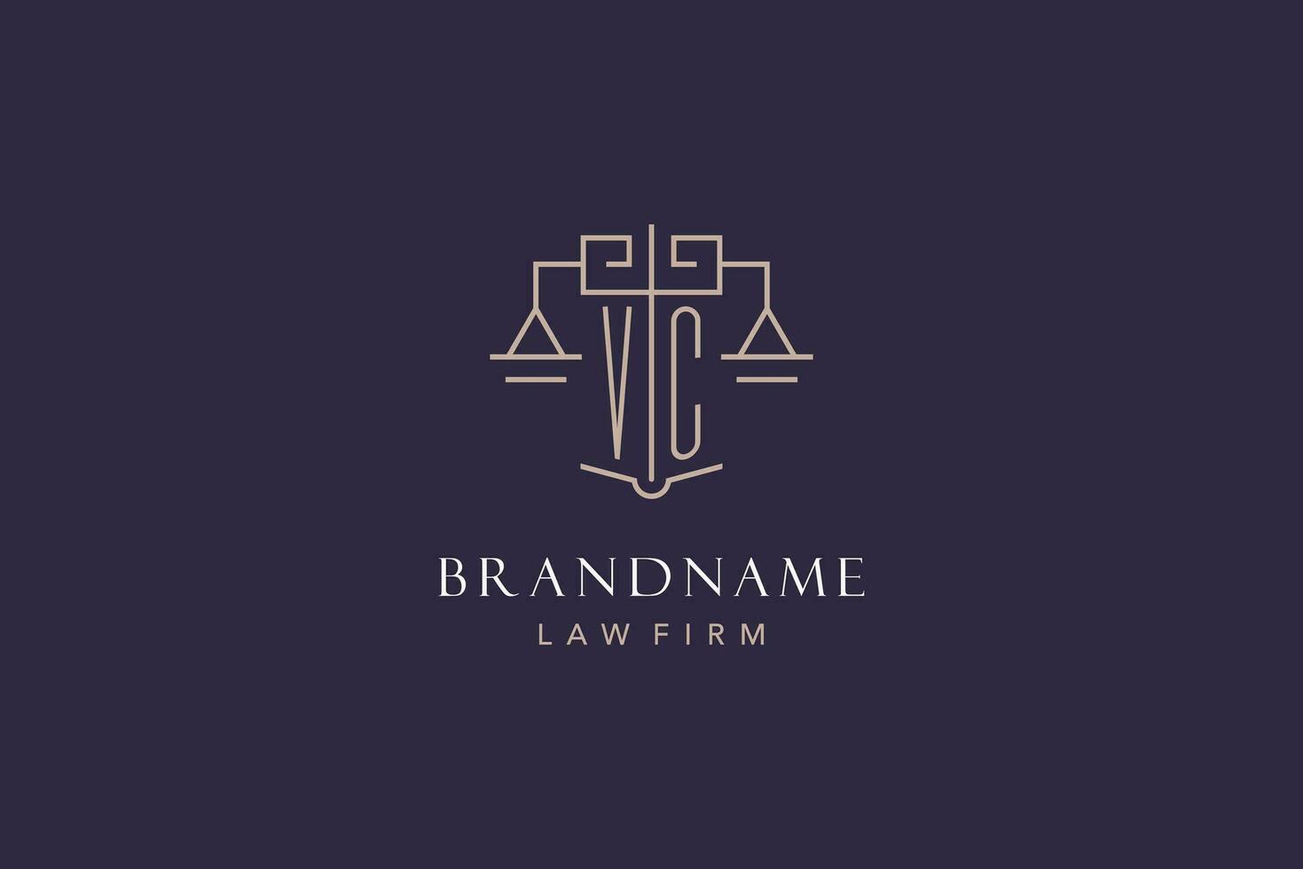 Initial letter VC logo with scale of justice logo design, luxury legal logo geometric style vector