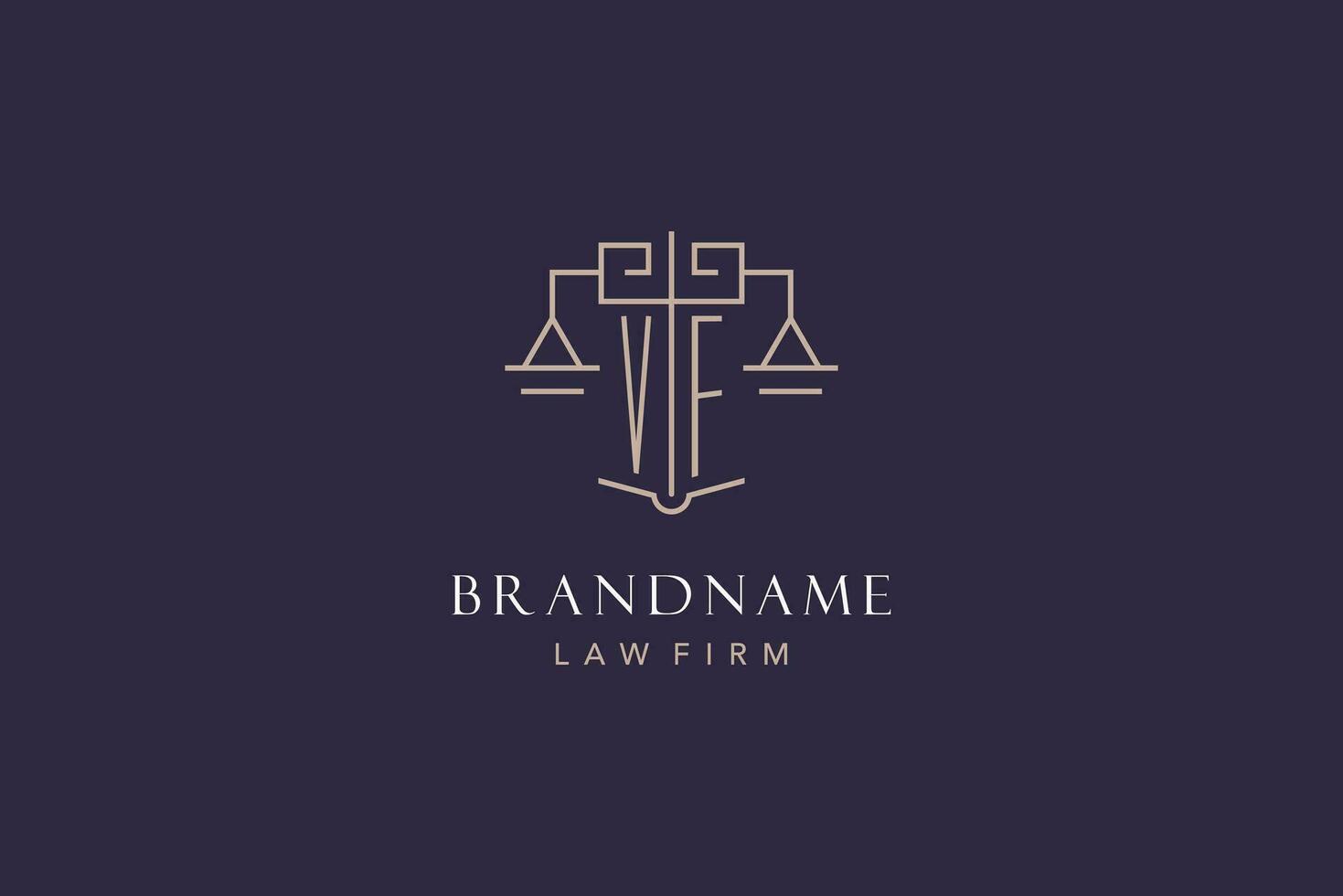 Initial letter VF logo with scale of justice logo design, luxury legal logo geometric style vector