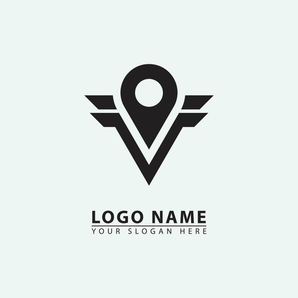 elegant location letter V wing logo icon. vector