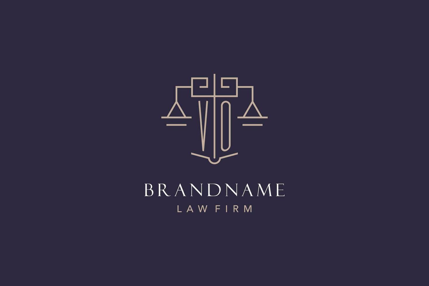 Initial letter VO logo with scale of justice logo design, luxury legal logo geometric style vector