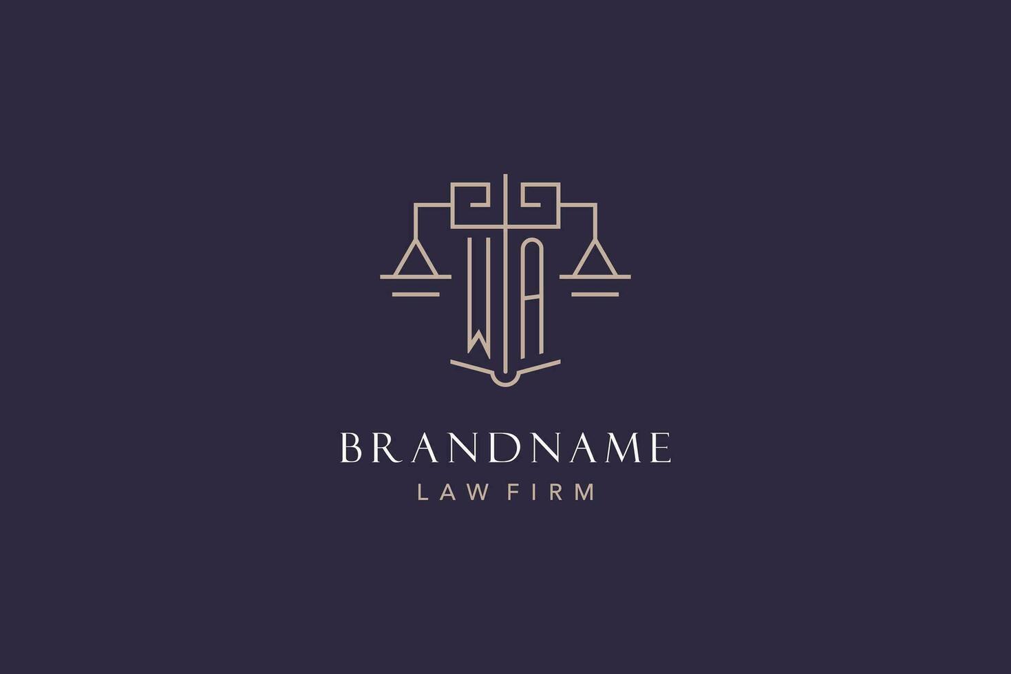 Initial letter WA logo with scale of justice logo design, luxury legal logo geometric style vector