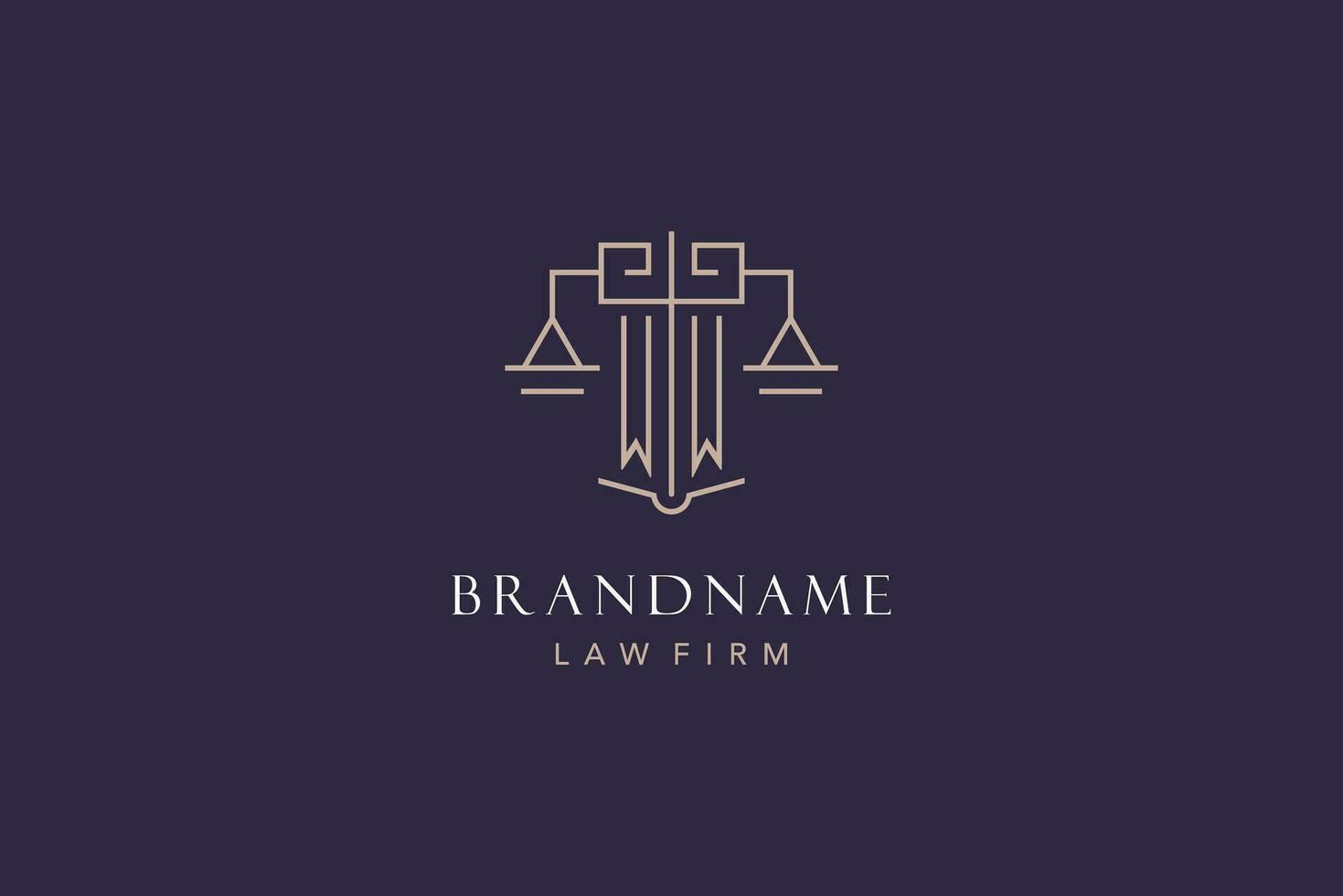 Initial letter WW logo with scale of justice logo design, luxury legal logo geometric style vector