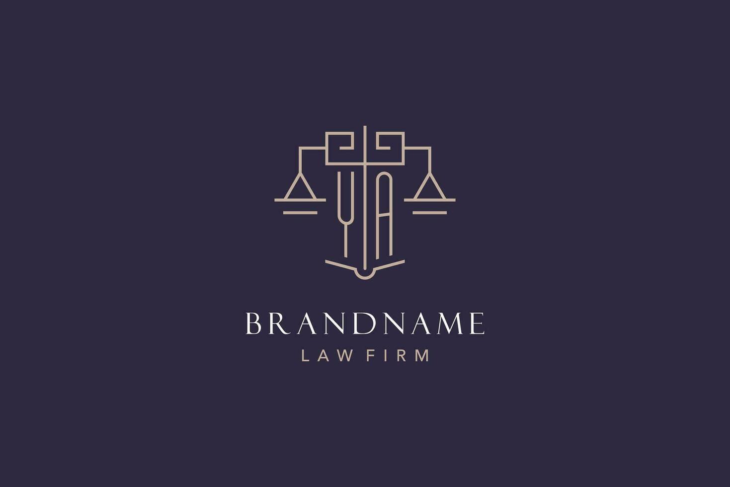 Initial letter YA logo with scale of justice logo design, luxury legal logo geometric style vector