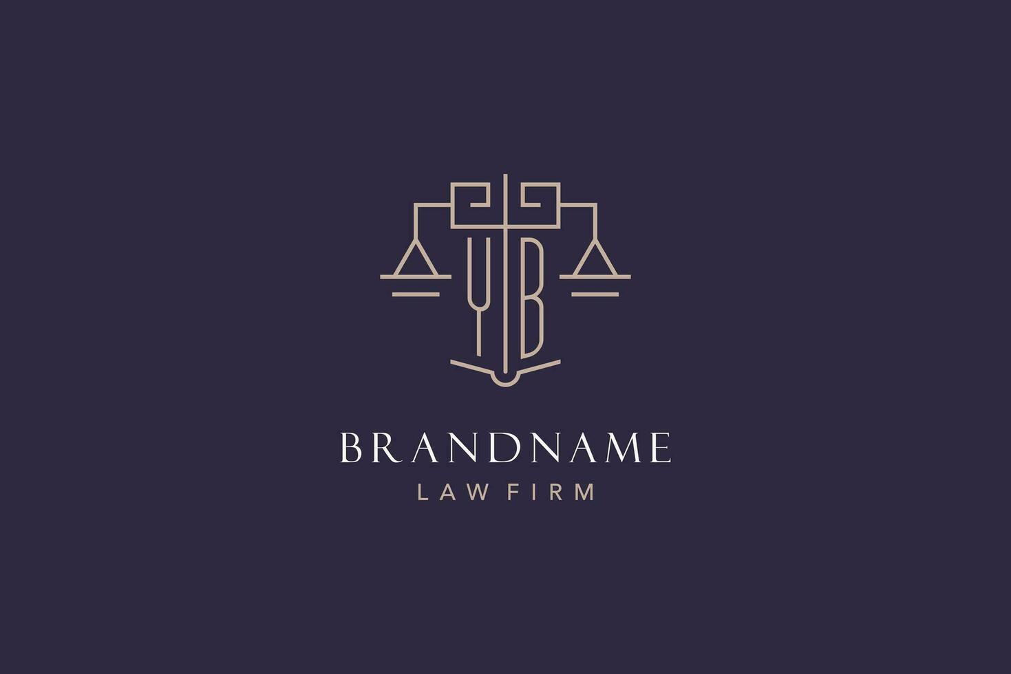 Initial letter YB logo with scale of justice logo design, luxury legal logo geometric style vector