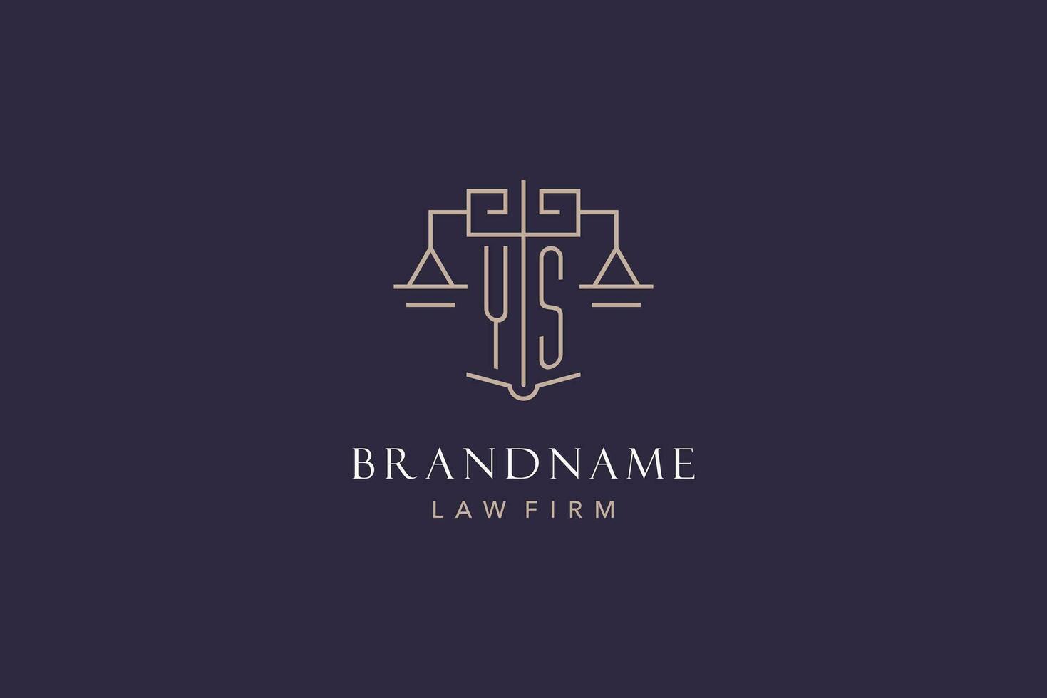 Initial letter YS logo with scale of justice logo design, luxury legal logo geometric style vector