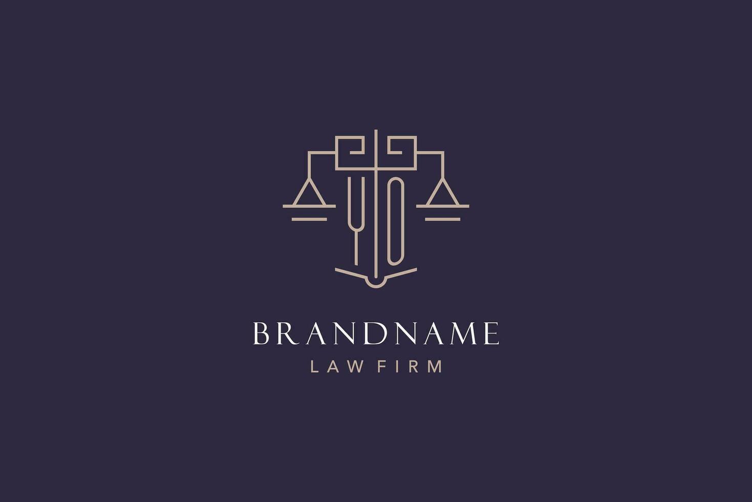 Initial letter YO logo with scale of justice logo design, luxury legal logo geometric style vector