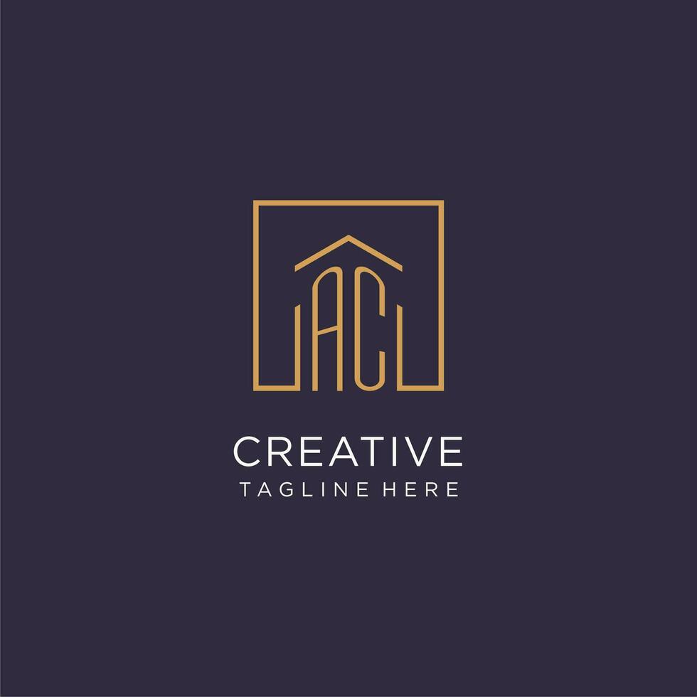 AC initial square logo design, modern and luxury real estate logo style vector