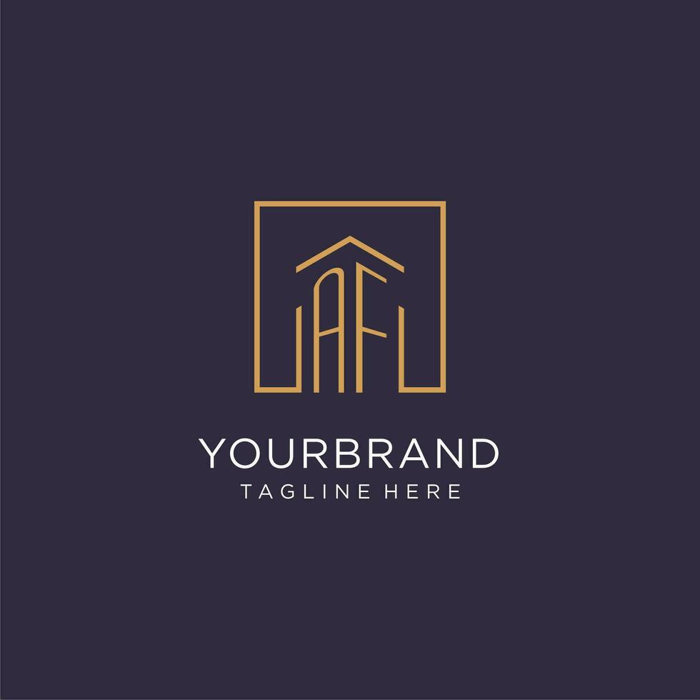 AF initial square logo design, modern and luxury real estate logo style vector