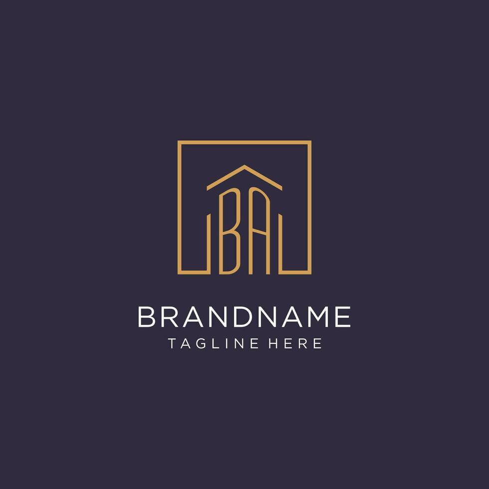 BA initial square logo design, modern and luxury real estate logo style vector