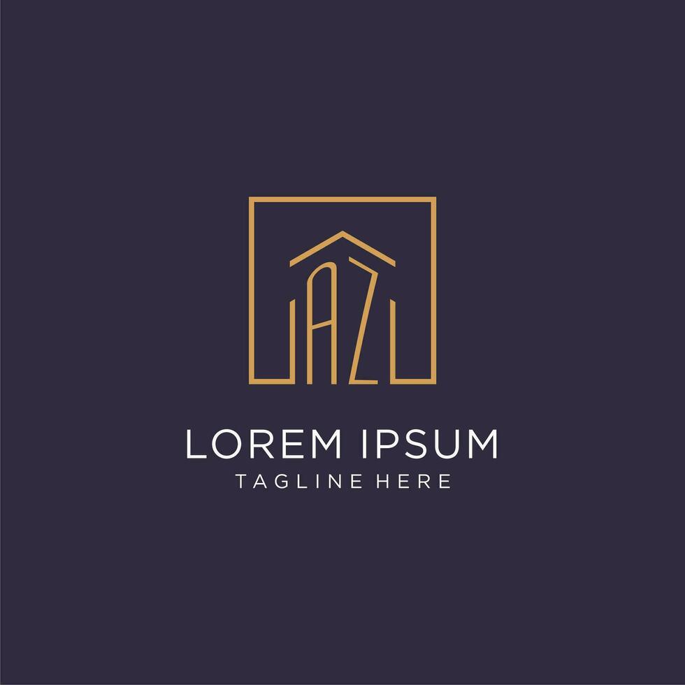 AZ initial square logo design, modern and luxury real estate logo style vector