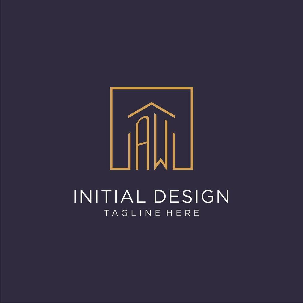 AW initial square logo design, modern and luxury real estate logo style vector