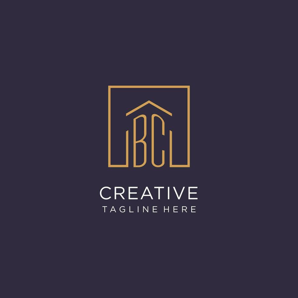 BC initial square logo design, modern and luxury real estate logo style vector