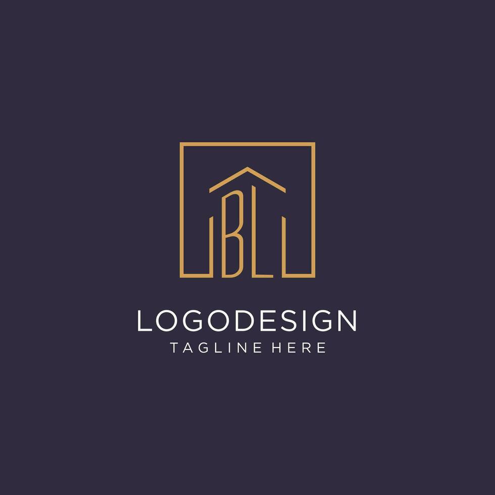 BL initial square logo design, modern and luxury real estate logo style vector
