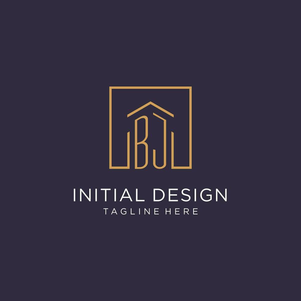 BJ initial square logo design, modern and luxury real estate logo style vector