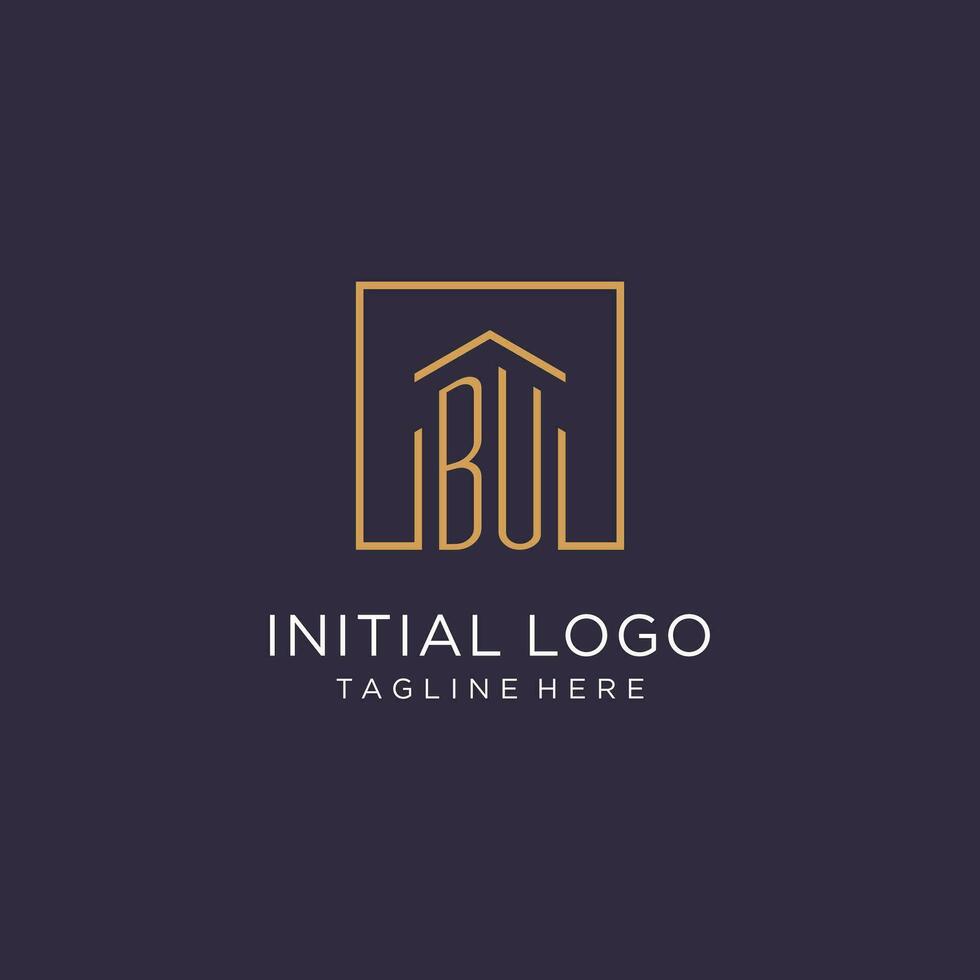 BU initial square logo design, modern and luxury real estate logo style vector