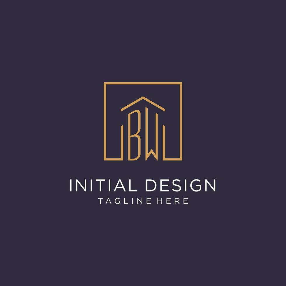 BW initial square logo design, modern and luxury real estate logo style vector