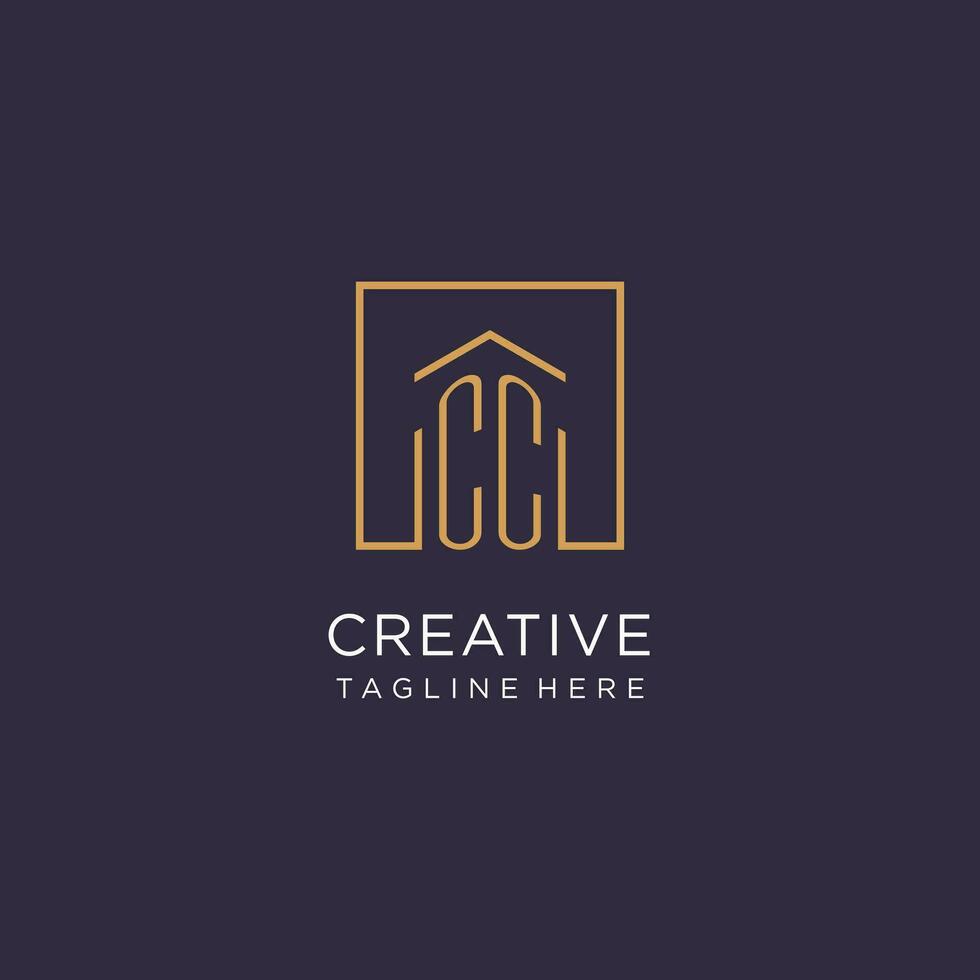 CC initial square logo design, modern and luxury real estate logo style vector