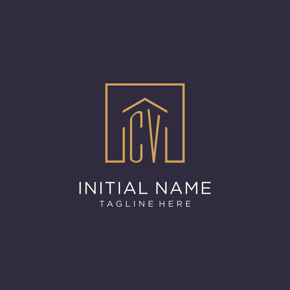 CV initial square logo design, modern and luxury real estate logo style vector