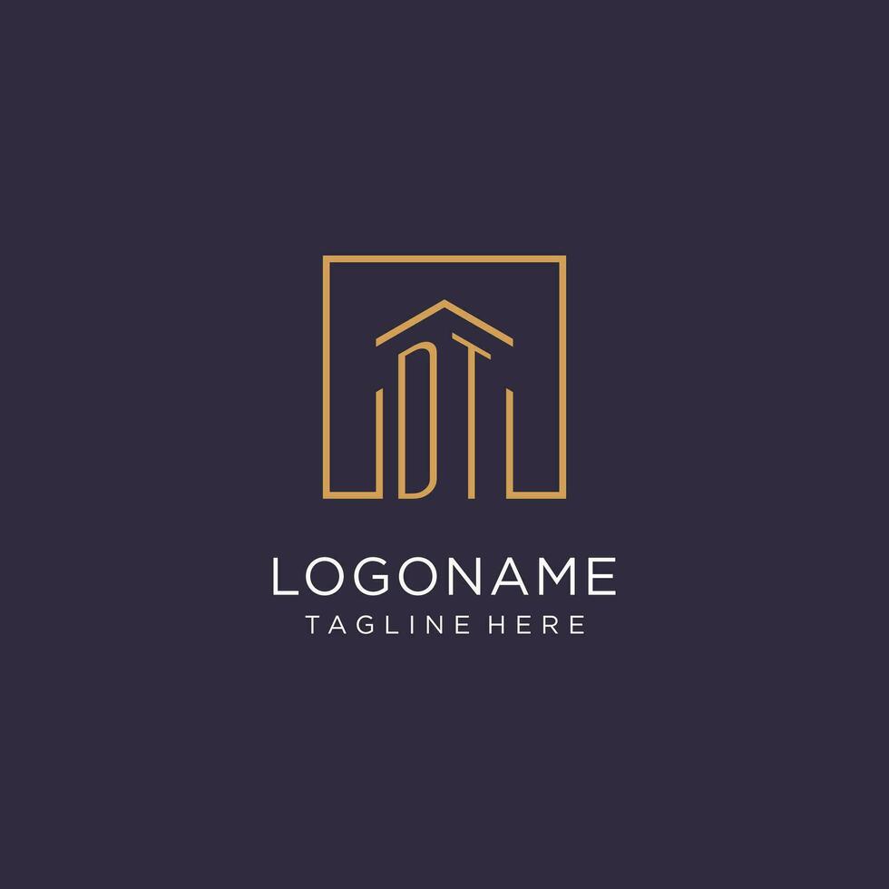 DT initial square logo design, modern and luxury real estate logo style vector
